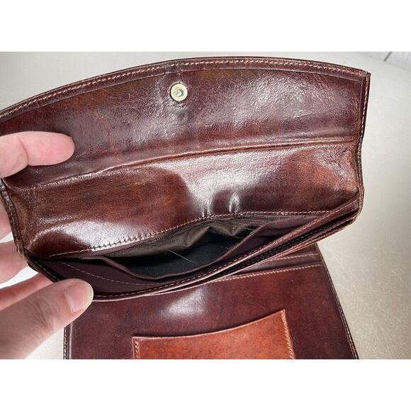 Bosca Leather Bifold With Flap Wallet Brown Snap Purse Check Book - Picture 6 of 10